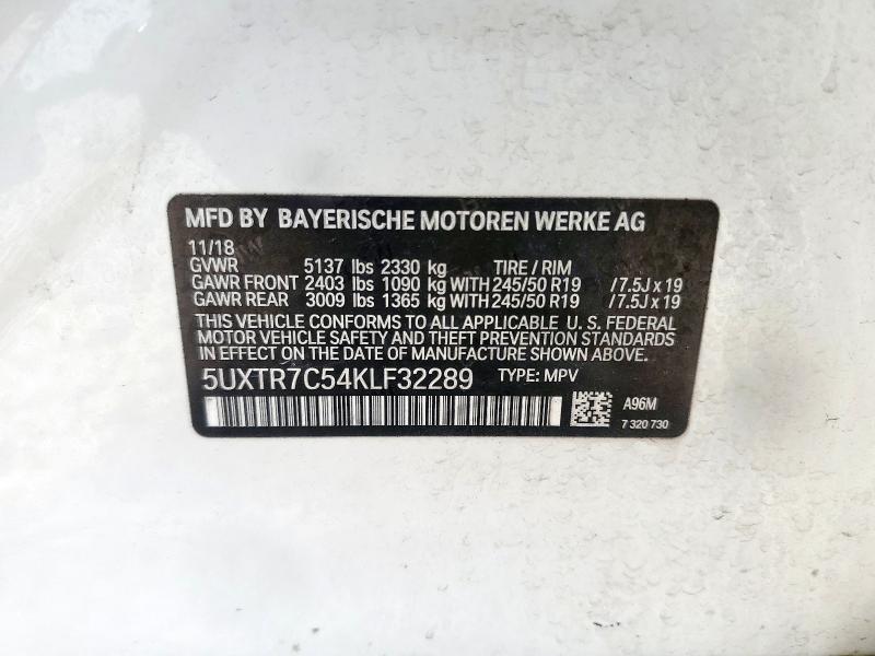 5UXTR7C54KLF32289 - 2019 BMW X3 SDRIVE30I 白色 照片 14