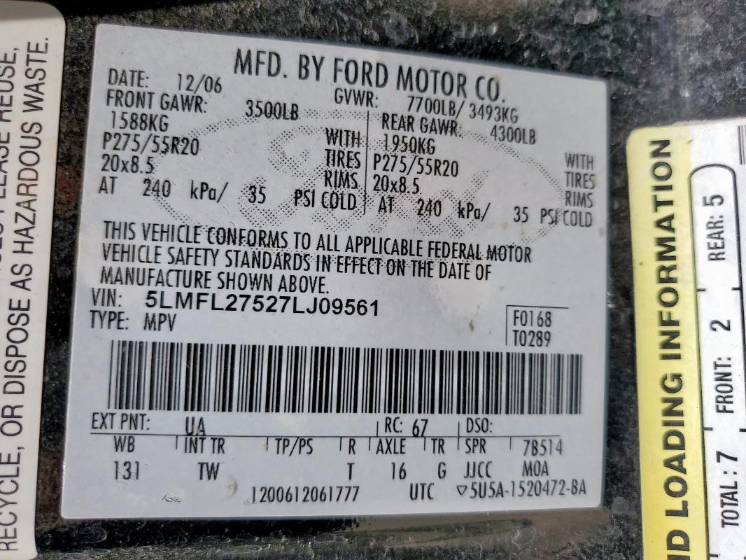 5LMFL27527LJ09561 - 2007 LINCOLN NAVIGATOR L 黑色 照片 14