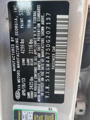 5XXGM4A75DG207137 - 2013 KIA OPTIMA LX 银色 照片 12