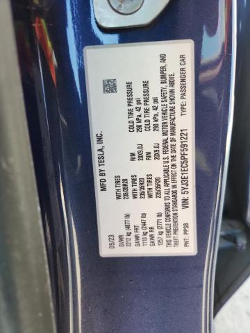 5YJ3E1EC5PF591221 - 2023 TESLA MODEL 3 أزرق صورة 12
