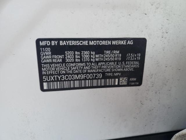 5UXTY3C03M9F00739 - 2021 BMW X3 SDRIVE30I WHITE photo 13