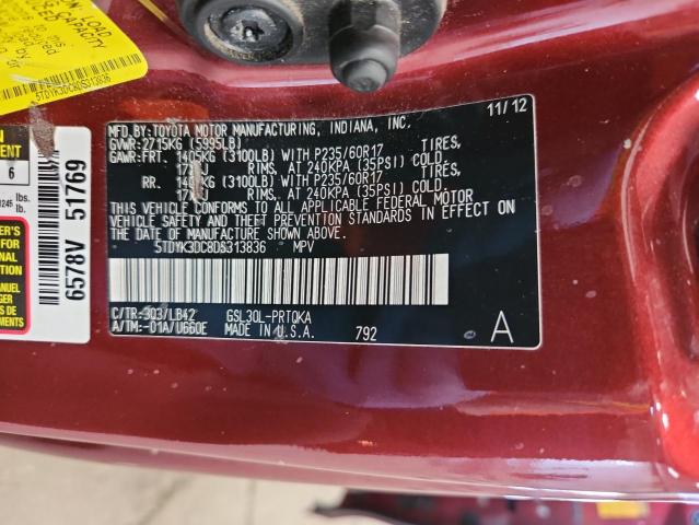 5TDYK3DC8DS313836 - 2013 TOYOTA SIENNA XLE BURGUNDY photo 14