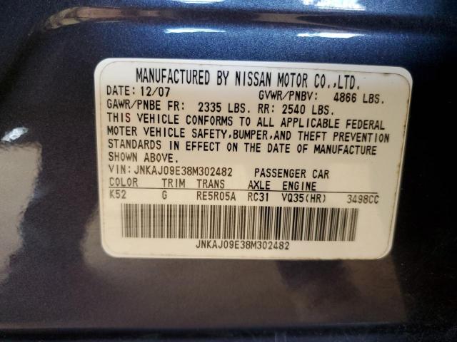 JNKAJ09E38M302482 - 2008 INFINITI EX35 BASE Գրաֆիտ լուսանկար 10