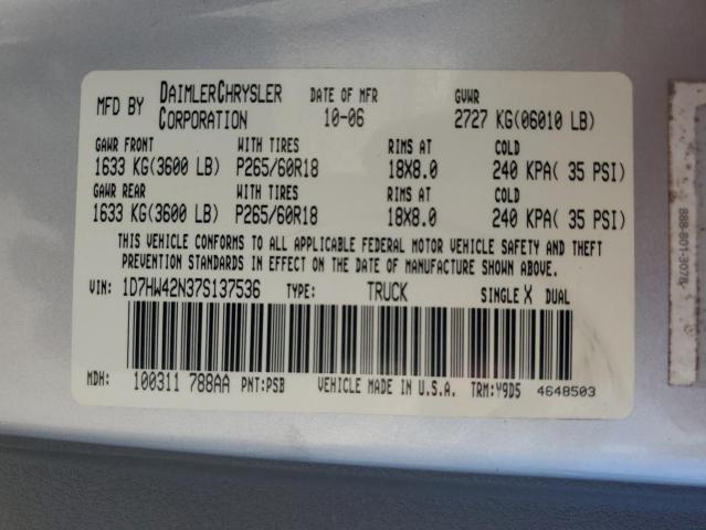 1D7HW42N37S137536 - 2007 DODGE DAKOTA SLT Күміс фото 13