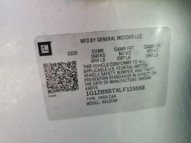 1G1ZB5STXLF115558 - 2020 CHEVROLET MALIBU LS SILVER photo 12