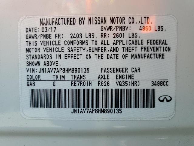 JN1AV7AP8HM890135 - 2017 INFINITI Q50 HYBRID WHITE photo 12