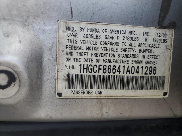 1HGCF86641A041296 - 2001 HONDA ACCORD VALUE 银色 照片 12