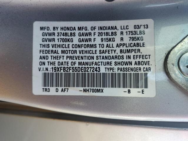 19XFB2F55DE027243 - 2013 HONDA CIVIC LX SILVER photo 13