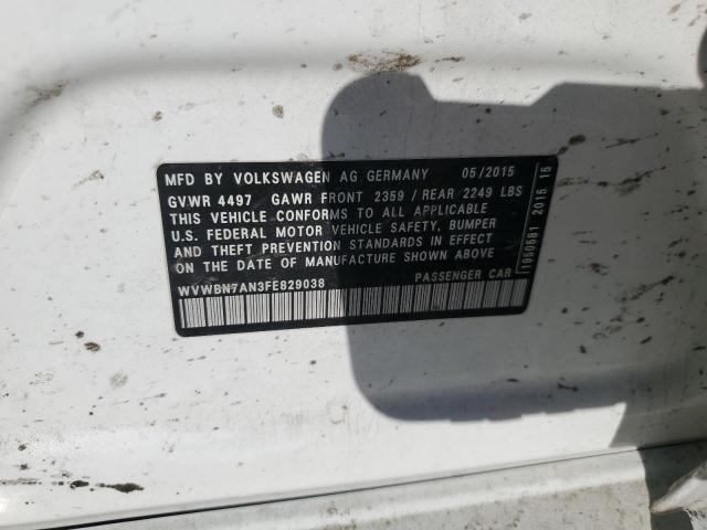 WVWBN7AN3FE829038 - 2015 VOLKSWAGEN CC SPORT 白色 照片 12