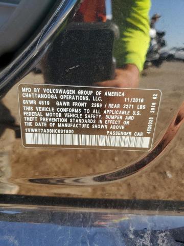 1VWBT7A38HC031800 - 2017 VOLKSWAGEN PASSAT SE BLACK photo 12