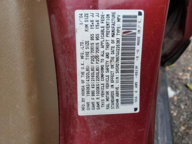 SHSRD78874U226387 - 2004 HONDA CR-V EX BURGUNDY photo 13