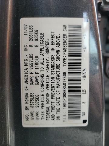 1HGCP36868A016508 - 2008 HONDA ACCORD EXL GRAY photo 12