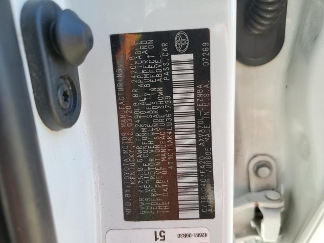 4T1C11AK4LU361739 - 2020 TOYOTA CAMRY LE WHITE photo 13