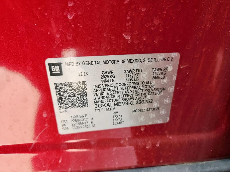 3GKALMEV9KL256252 - 2019 GMC TERRAIN SLE Burgund zdjęcie 13