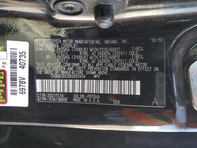 5TDKK3DC6BS093454 - 2011 TOYOTA SIENNA LE შავი ფოტო 13