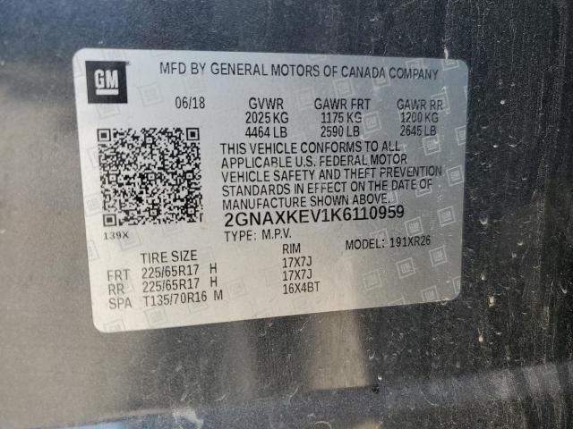 2GNAXKEV1K6110959 - 2019 CHEVROLET EQUINOX LT 灰色 照片 14