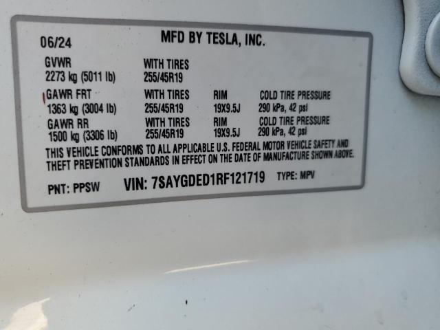 7SAYGDED1RF121719 - 2024 TESLA MODEL Y Սպիտակ լուսանկար 12