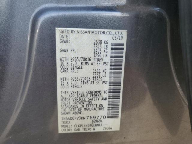 1N6AD0FV3KN769770 - 2019 NISSAN FRONTIER SV GRAY photo 12