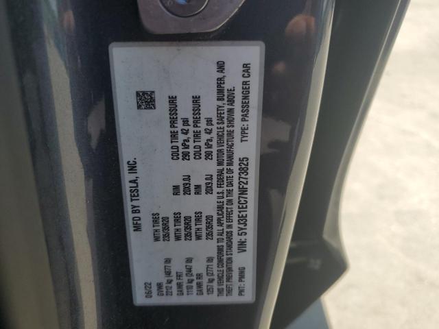 5YJ3E1EC7NF273825 - 2022 TESLA MODEL 3 GRAY photo 12