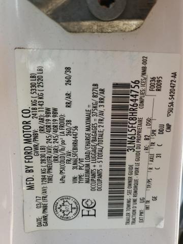 3LN6L5FC8HR644756 - 2017 LINCOLN MKZ RESERVE თეთრი ფოტო 12