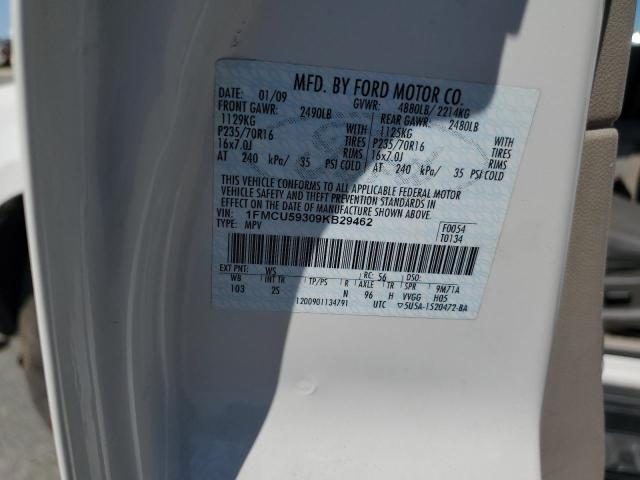 1FMCU59309KB29462 - 2009 FORD ESCAPE HYBRID WHITE photo 13