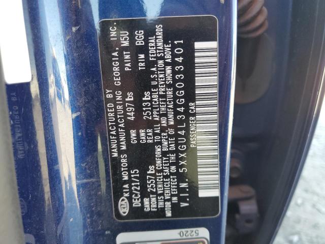 5XXGU4L34GG033401 - 2016 KIA OPTIMA EX BLUE photo 12