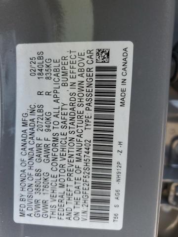 2HGFE2F52SH574402 - 2025 HONDA CIVIC SPORT 灰色 照片 13