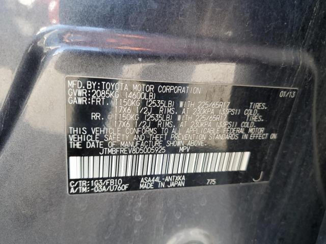 JTMBFREV8D5005925 - 2013 TOYOTA RAV4 LE GRAY photo 13