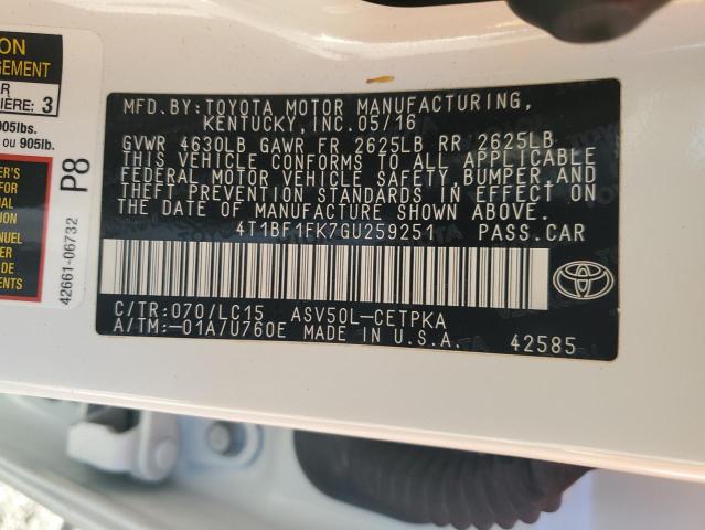 4T1BF1FK7GU259251 - 2016 TOYOTA CAMRY LE WHITE photo 12