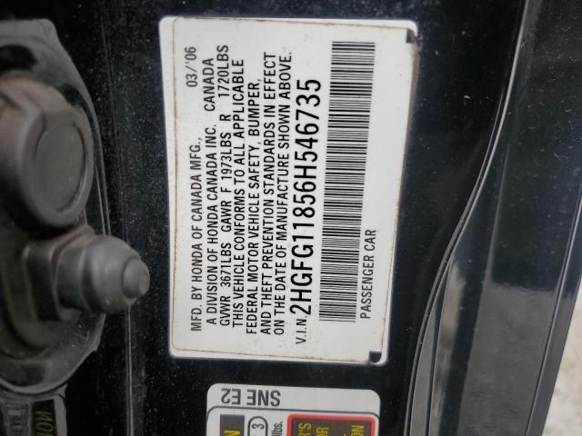 2HGFG11856H546735 - 2006 HONDA CIVIC EX BLACK photo 12