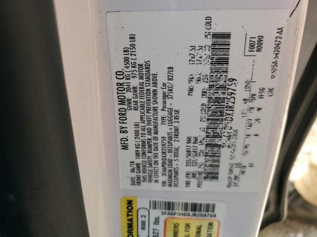 3FA6P0HDXJR259759 - 2018 FORD FUSION SE 白色 照片 12