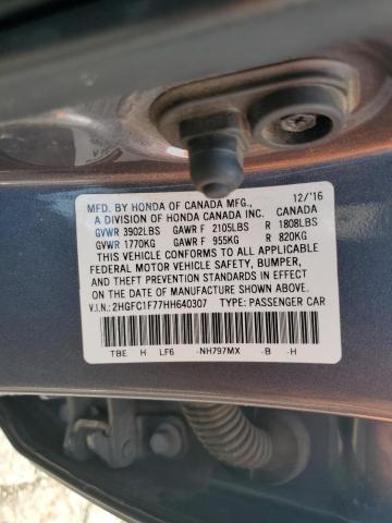 2HGFC1F77HH640307 - 2017 HONDA CIVIC EXL 灰色 照片 12