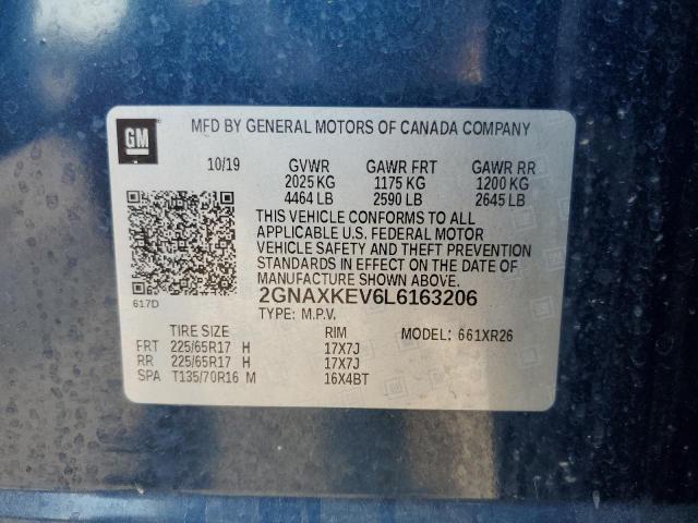 2GNAXKEV6L6163206 - 2020 CHEVROLET EQUINOX LT BLUE photo 13