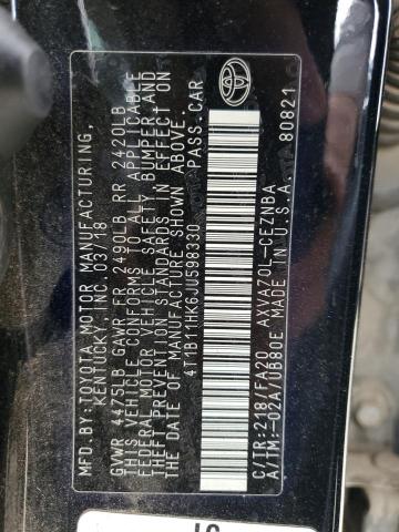 4T1B11HK6JU598330 - 2018 TOYOTA CAMRY L 黑色 照片 12