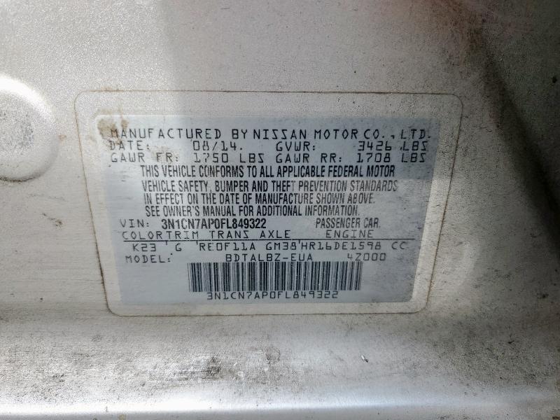 3N1CN7AP0FL849322 - 2015 NISSAN VERSA S SILVER photo 13