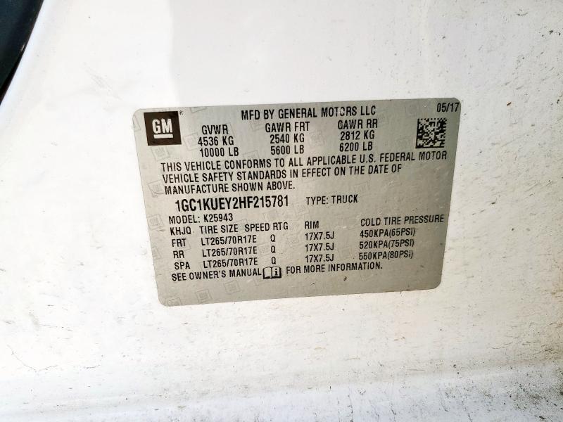 1GC1KUEY2HF215781 - 2017 CHEVROLET SILVERADO K2500 HEAVY DUTY WHITE photo 12