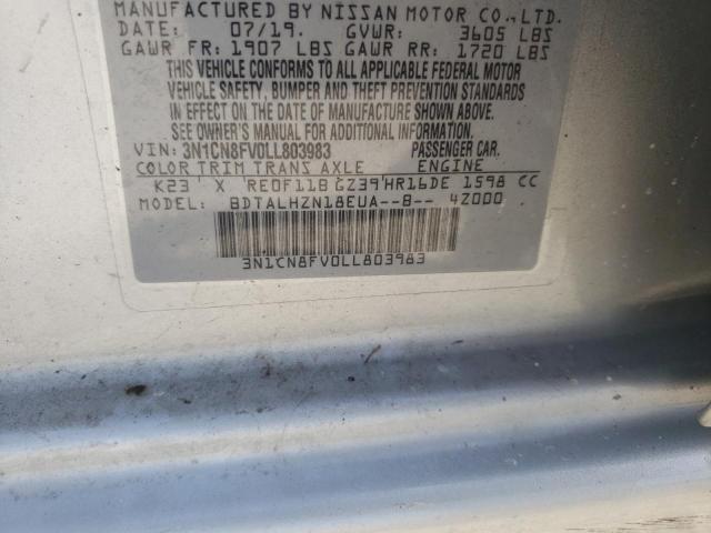 3N1CN8FV0LL803983 - 2020 NISSAN VERSA SR SILVER photo 12