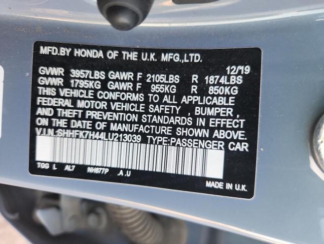 SHHFK7H44LU213039 - 2020 HONDA CIVIC SPORT 蓝色 照片 12