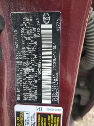 4T1BK36B28U291856 - 2008 TOYOTA AVALON XL MAROON photo 12