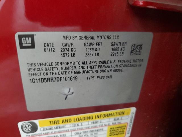 1G11D5RR7DF101619 - 2013 CHEVROLET MALIBU 1LT BURGUNDY photo 12