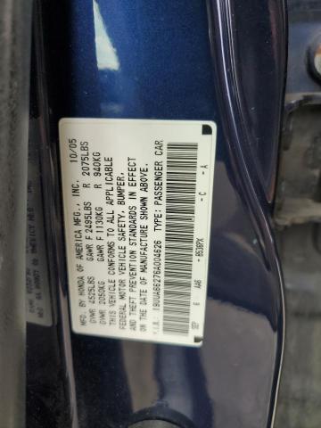 19UUA66276A004626 - 2006 ACURA 3.2TL BLUE photo 12