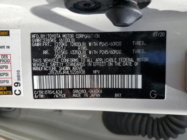 JTEZU5JR4L5226938 - 2020 TOYOTA 4RUNNER SR5 白色 照片 13