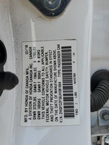 2HGFC2F56JH581664 - 2018 HONDA CIVIC LX თეთრი ფოტო 12