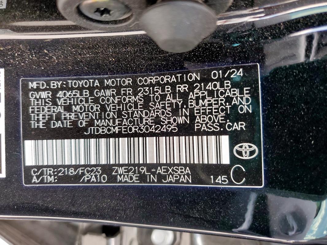 JTDBCMFE0R3042495 - 2024 TOYOTA COROLLA LE BLACK photo 12