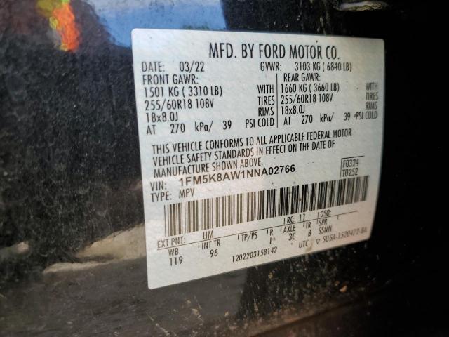 1FM5K8AW1NNA02766 - 2022 FORD EXPLORER POLICE INTERCEPTOR 黑色 照片 14