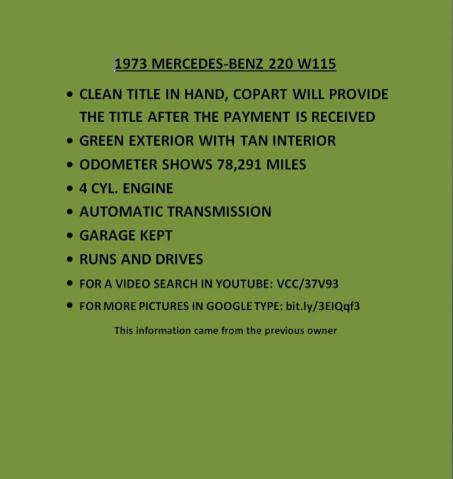 11501012116093 - 1973 MERCEDES-BENZ 220 GREEN photo 12