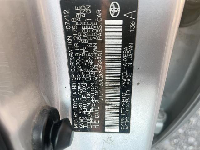 JTDKN3DU2C5498881 - 2012 TOYOTA PRIUS SILVER photo 12