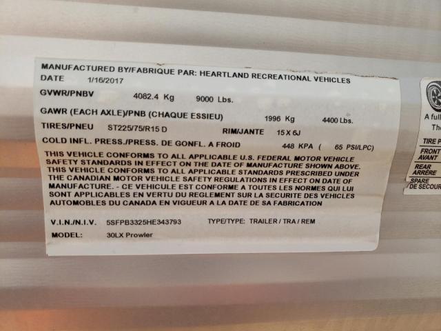 5SFPB3325HE343793 - 2017 HEART LAND PROWLER 双色 照片 10