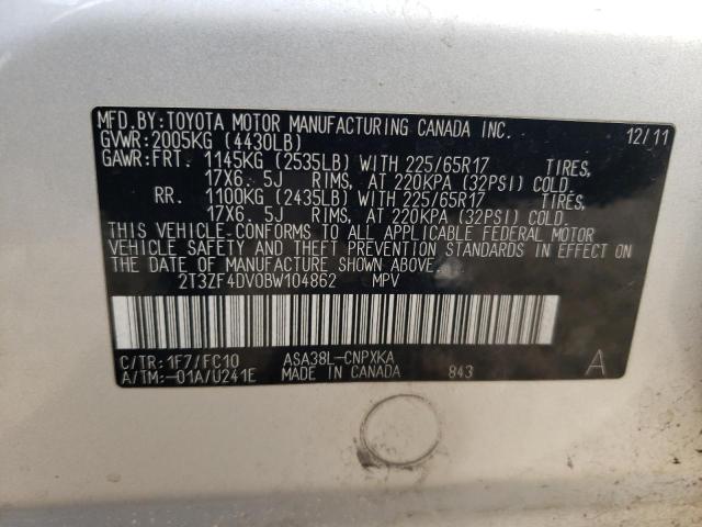 2T3ZF4DV0BW104862 - 2011 TOYOTA RAV4 LIMIT SILVER photo 13