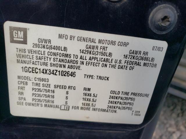 1GCEC14X34Z102646 - 2004 CHEVROLET SILVERADO C1500 黑色 照片 12